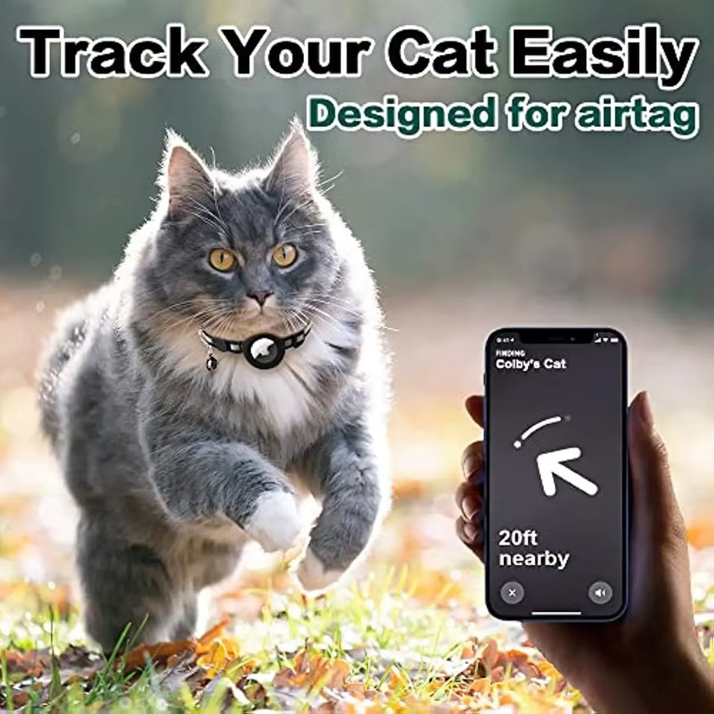 Reflective Breakaway Airtag Cat Collar 0.4Inch Adjustable with Holder Bell for Kitten Small Cat Daily Use without Locator